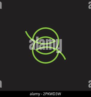 two green leaf thin line number logo vector Stock Vector