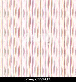 Striped pattern background. Vector seamless repeat pattern of hand drawn wavy organic boho fine vertical stripes.  Stock Vector