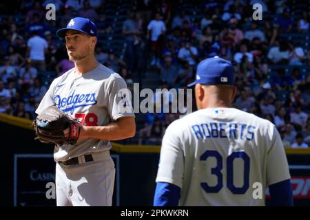 Los Angeles Dodgers head coach Dave Roberts celebrates a Dodgers win during  an MLB regular season game against the Arizona Diamondbacks, Saturday, Jul  Stock Photo - Alamy