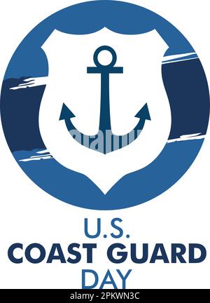 U.S. Coast Guard Day in United States, celebrated annual in August 4. Sea style. Design with anchor and shield. Patriotic element, modern background v Stock Vector