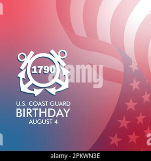 United States Coast Guard birthday. August 4. Design with american flag and patriotic stars, modern background vector illustration Stock Vector