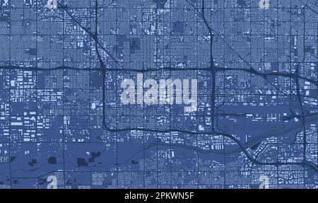 Detailed blue vector map poster of Phoenix city administrative area, Arizona. Skyline panorama. Decorative graphic tourist map of Phoenix territory. R Stock Vector