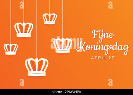 Fijne Koningsdag vector illustration. Happy King's Day April 27. Abstract modern crown Horizontal poster design. Amsterdam Netherlands Dutch graphic Stock Vector