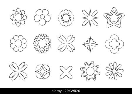 Geometric Flowers Stars Line Icons Logotype Shapes Stock Vector