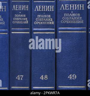 Chapaevsk, Samara region, Russia - December 24, 2020: The collected works of V. I. Lenin on the shelf in the library Stock Photo
