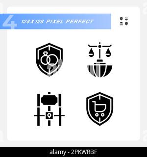 Laws protecting rights pixel perfect black glyph icons set on white space Stock Vector