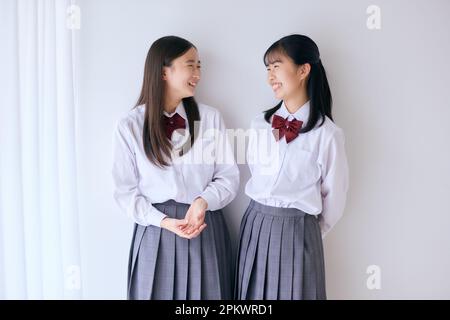 Japanese high school students wearing uniform Stock Photo