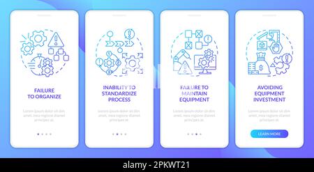 Risks in SMED implementation blue gradient onboarding mobile app screen Stock Vector