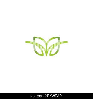 M Leaf Logo Design. Letter M Line Logo With Green Color Stock Vector
