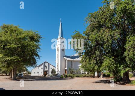 Keimoes, South Africa - Feb 28 2023: The Dutch Reformed Church and Hall in Neilersdrift, near Keimoes in the Northern Cape Province Stock Photo