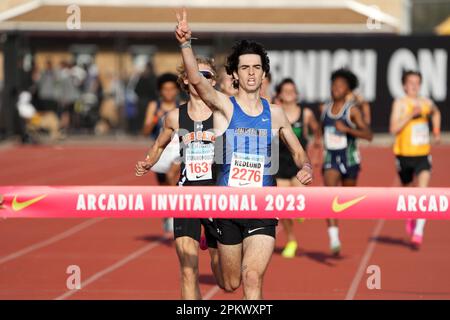 Carson Hedlund (2276) of Pioneer wins the rising stars mile in 4:15.47 during the Arcadia Invitational high school track meet, Saturday, April 8, 2023 Stock Photo