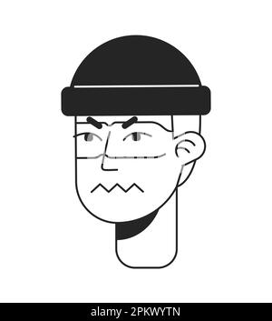 Irked male delinquent monochromatic flat vector character head Stock Vector