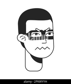 Annoyed male lawbreaker monochromatic flat vector character head Stock Vector