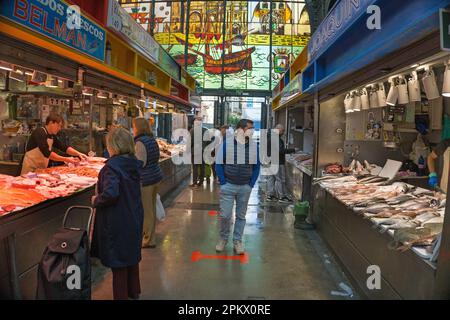 Fresh fish and seafood inside 'Mercado Central de Atarazanas', old town of Malaga, Andalusia, Costa del Sol, Spain, Europe Stock Photo