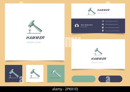 Hammer logo design with editable slogan. Branding book and business card template. Stock Vector