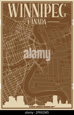 Road network poster of the downtown WINNIPEG, CANADA Stock Vector