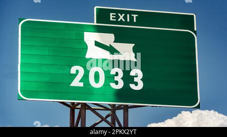 Signposts with the direct way to 2033 Stock Photo