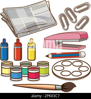 Set of stationery simple cartoon illustration Stock Vector