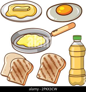 Set of breakfast cartoon simple style illustration Stock Vector
