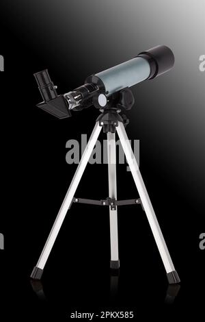 Modern telescope isolated on a black background Stock Photo