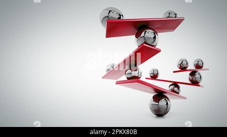 Balancing spheres standing in balance on seesaws. 3D illustration. Stock Photo