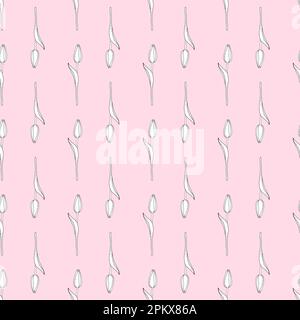 Hand drawn seamless vector pattern of blomming outline tulips doodle style, ink scetch Stock Vector