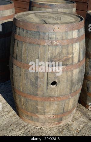 Whiskey or whisky barrels Stock Photo