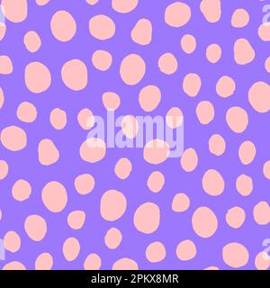 Seamless neutral polka dots pattern. Pink hand-drawn circles on violet background. Abstract Random points ornament. Vector doodle illustration for wal Stock Vector