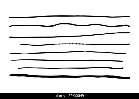Vector doodle wave set. Black brush strokes of paint isolated on white background. Hand-drawn illustration for print, decoration. Handwriting straight Stock Vector