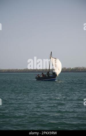 Traditional sailing Dhows off the Mombasa coast, Indian Ocean. Stock Photo