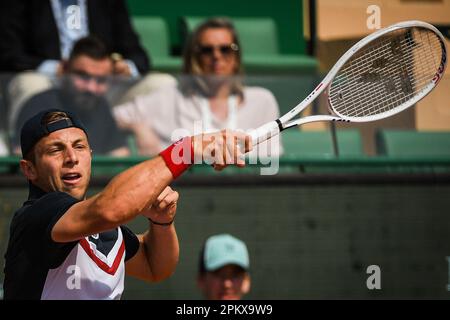 David Goffin of Belgium during day 2 of the Rolex Monte-Carlo Masters 2023,  an ATP Masters 1000 tennis event on April 10, 2023 at Monte-Carlo Country  Club in Roquebrune Cap Martin, France 