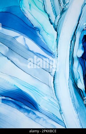 Abstract art drawing background in blue alcohol ink Stock Photo