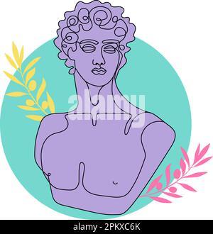 Colorful one line illustration of antique statue of David Stock Vector