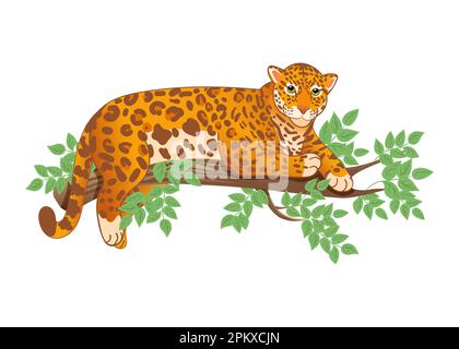 Cartoon leopard lying on a tree branch Stock Vector Image & Art - Alamy