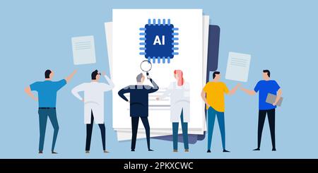 AI artificial intelligence research team diverse male female discuss analyze together Stock Vector