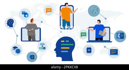 Connected people smart artificial intelligence future human code icon illustration Stock Vector