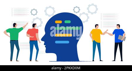 AI artificial intelligence research team diverse colorfull discuss analyze together coding code in head Stock Vector