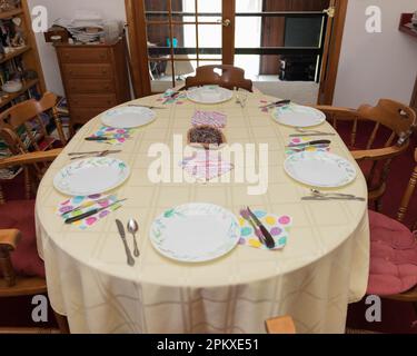 traditional table setting  all ready for a family holiday meal Stock Photo