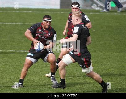 Mako Vunipula of Saracens during the Heineken Champions Cup, Quarter Finals, rugby union match between Stade Rochelais (La Rochelle) and Saracens on April 9, 2023 at Marcel Deflandre stadium in La Rochelle, France - Photo: Laurent Lairys/DPPI/LiveMedia Stock Photo