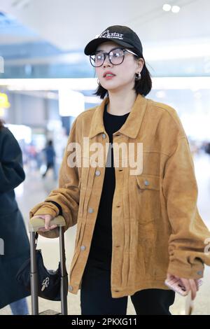 Chinese actress Ma Sichun appeared at Shanghai airport, Shanghai, China ...