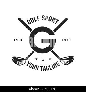 Sleek and stylish design for a golf merchandise company that features the letter G positioned between two golf clubs. Vintage retro design, golf tourn Stock Vector