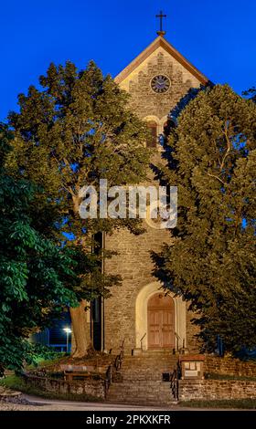 Church Allrode Harz at night Stock Photo