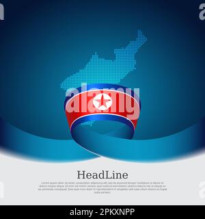 North korea flag and map on white background. Democratic People Republic of Korea flag. DPRK. Vector brochure design. Wavy ribbon north korean banner Stock Vector