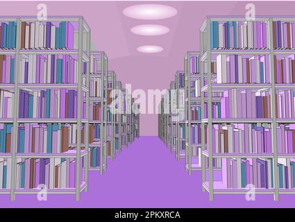 library interior vector illustration books on bookshelf Stock Vector