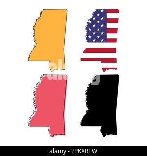 Set of Mississippi map, united states of america. Flat concept icon vector illustration . Stock Vector