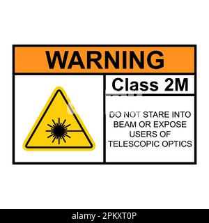 Laser radiation danger class 2M label icon, safety information symbol vector illustration . Stock Vector