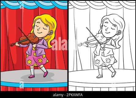 Violinist Coloring Page Colored Illustration Stock Vector