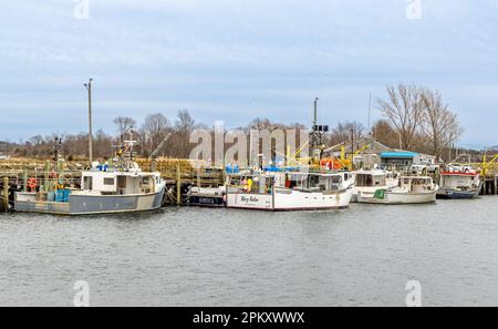 a group of fishing boats in Portsmouth, NH Stock Photo