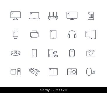 Devices icons outline set Stock Vector