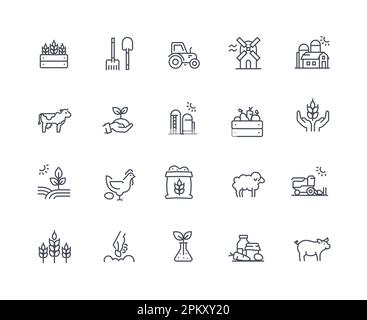 Farm icons outline set Stock Vector